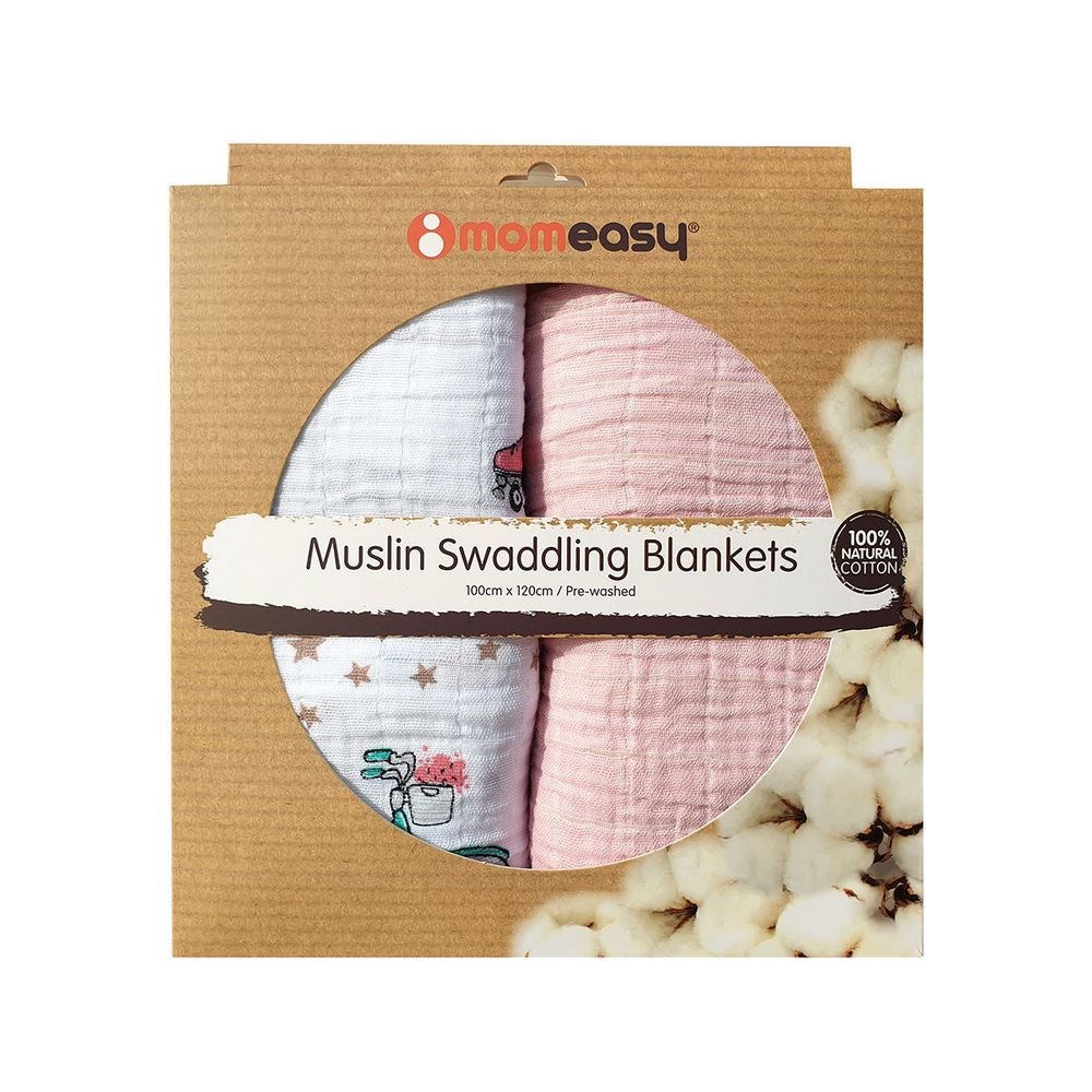 Momeasy İkili Müslin Örtü 100x120  Beyaz-Pembe