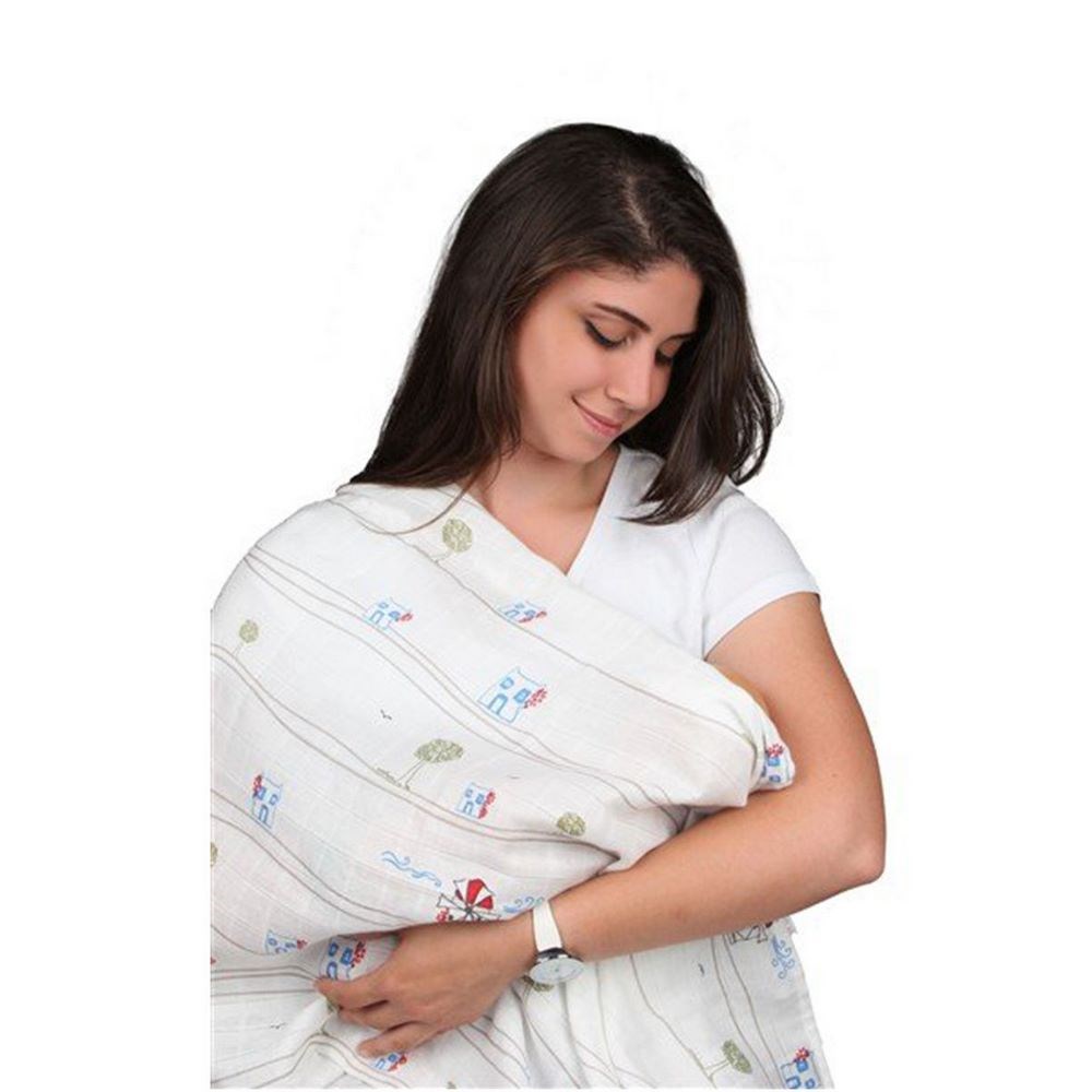 Momeasy İkili Müslin Örtü 100x120  Beyaz-Lacivert