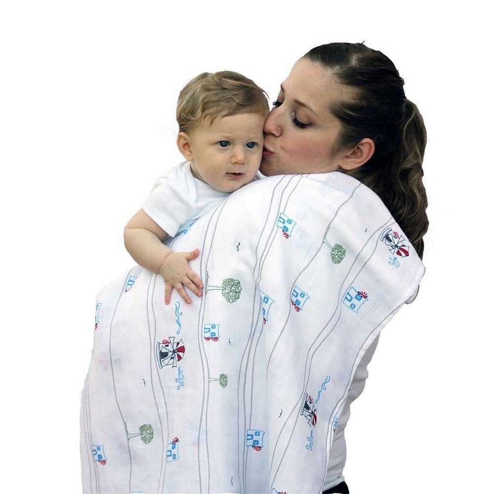 Momeasy İkili Müslin Örtü 100x120  Beyaz-Lacivert