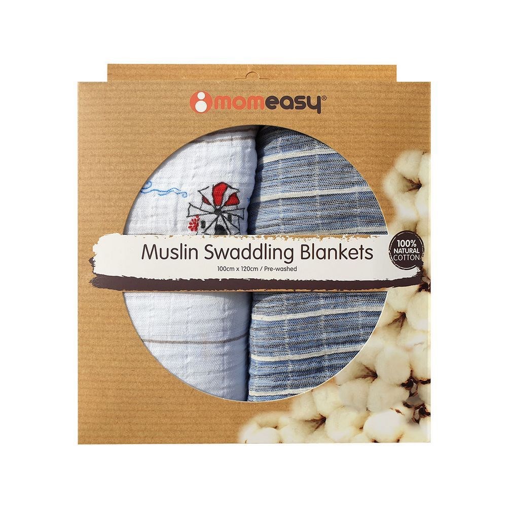 Momeasy İkili Müslin Örtü 100x120  Beyaz-Lacivert