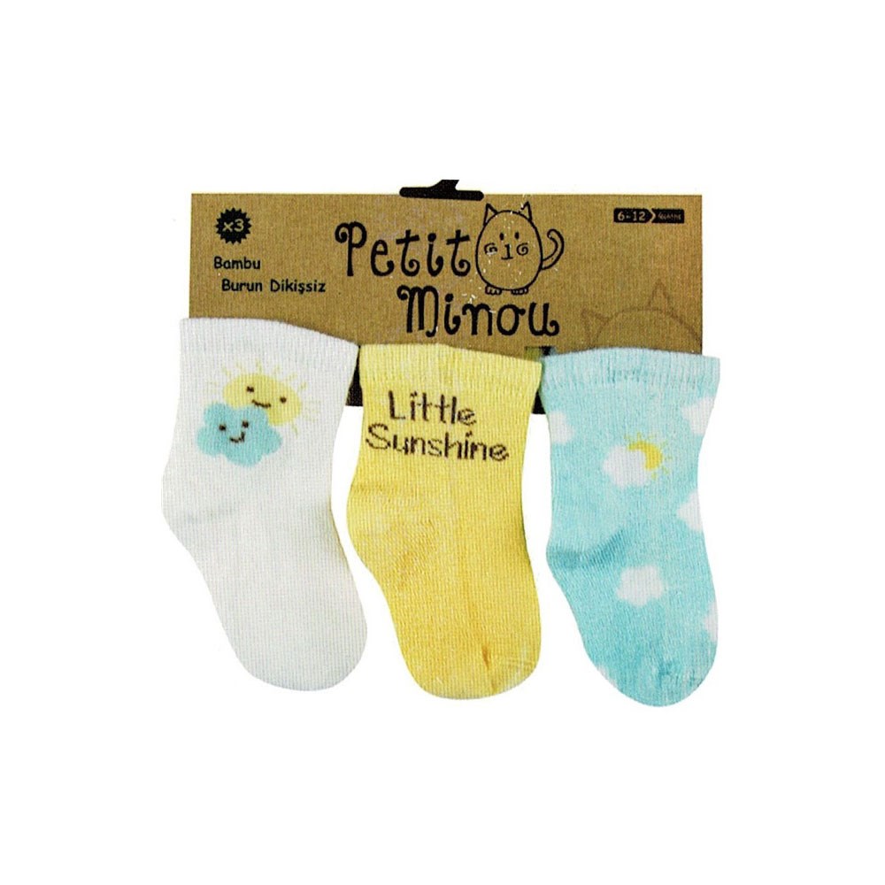 Petit Minou 3'lu Soket Bebek Çorabı 2033 Mavi-Sarı