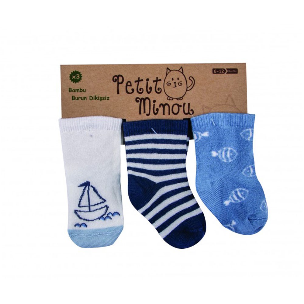 Petit Minou 3'lu Soket Bebek Çorabı 2038 Lacivert-Mavi