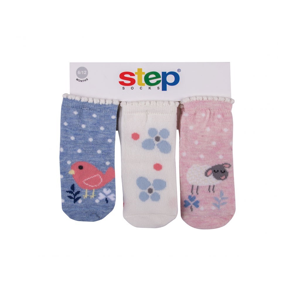 Step 3'lü Soket Bebek Çorabı 1981 Pembe-Mavi