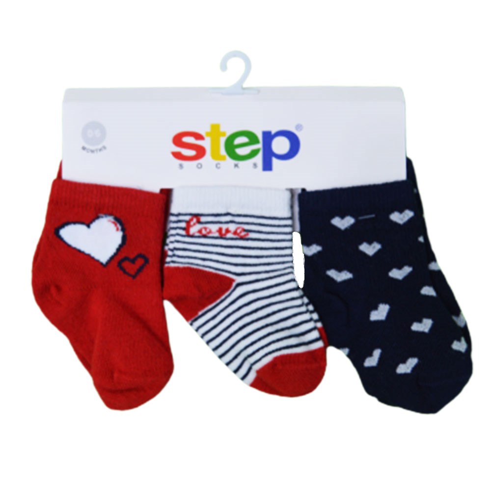 Step 3'lu Soket Bebek Çorabı 10007 Lacivert-Kırmızı