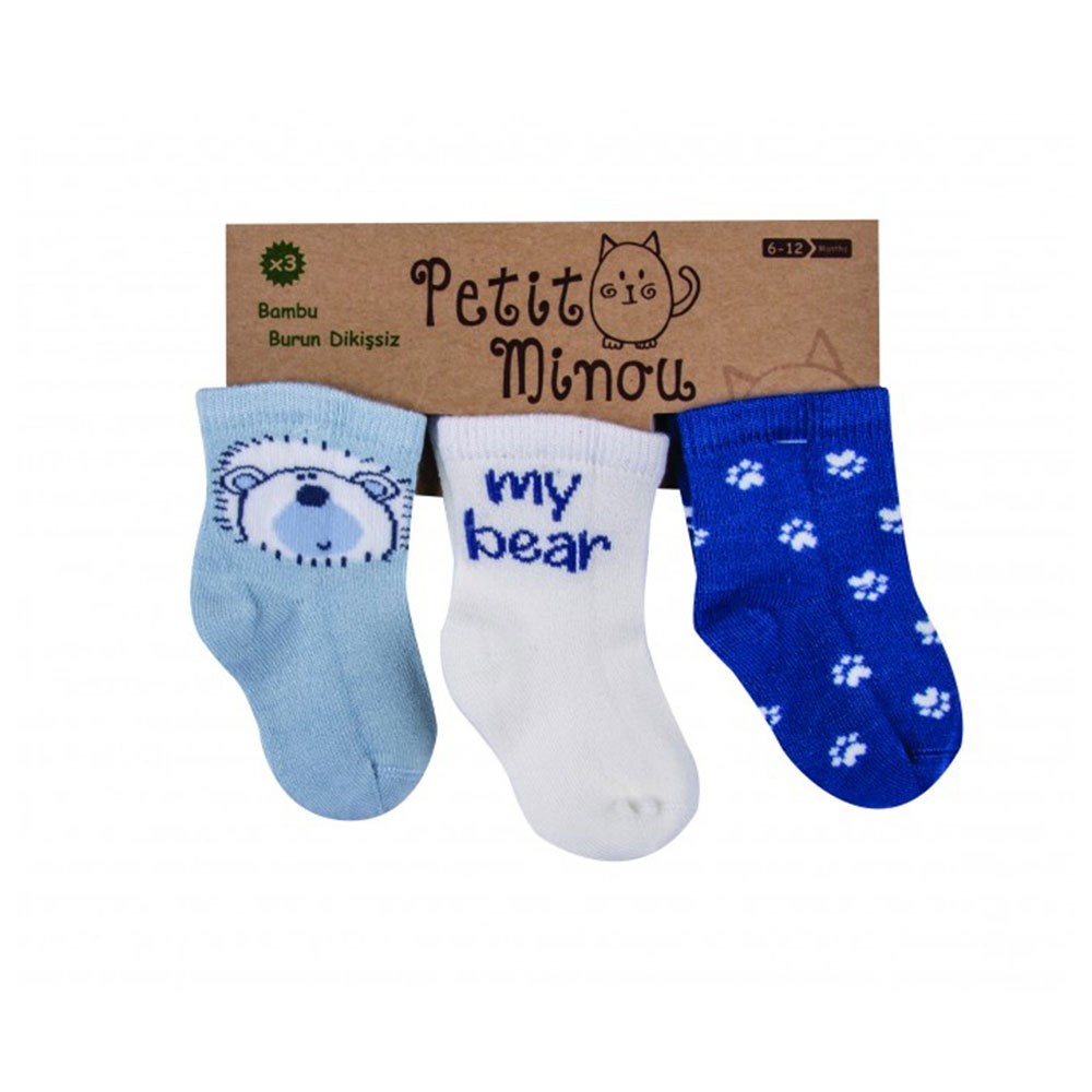 Petit Minou 3'lu Soket Bebek Çorabı 2034 Mavi-Açık Mavi
