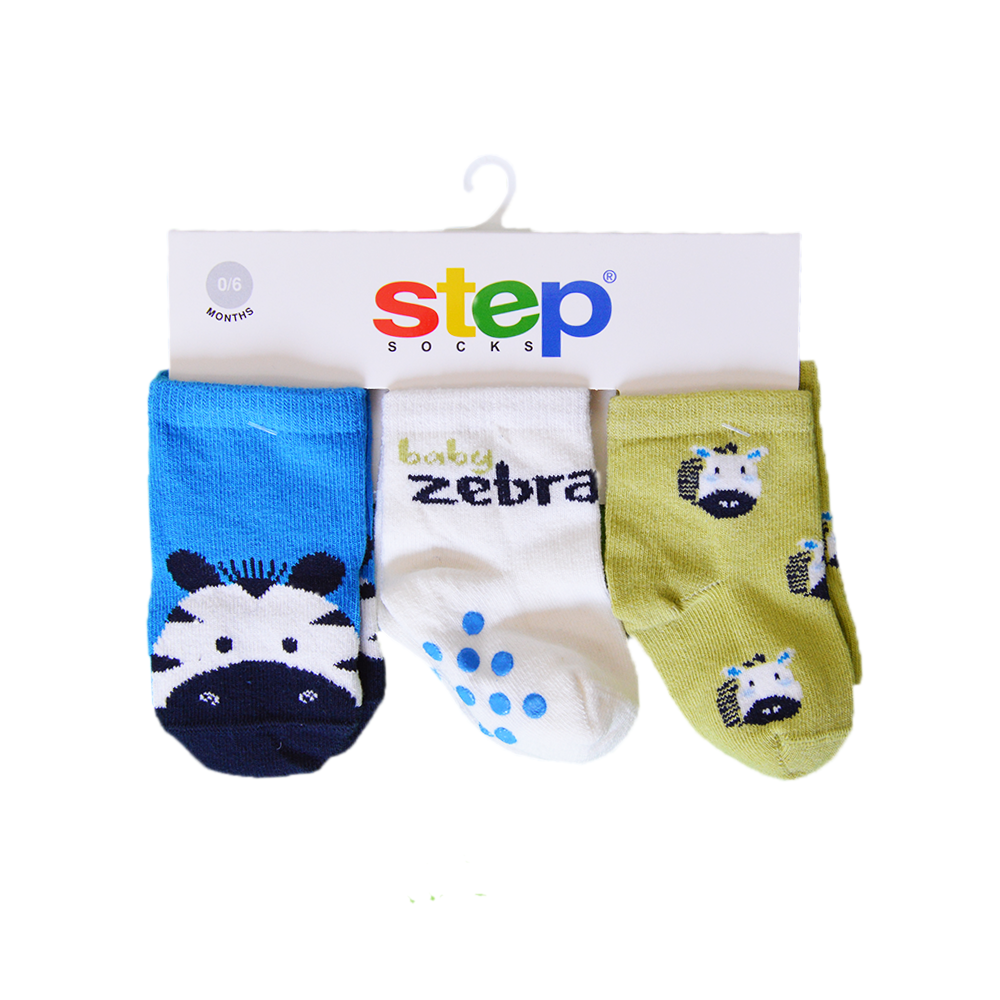 Step Bebek Çorabı 3'lü 10028 Mavi-Yeşil