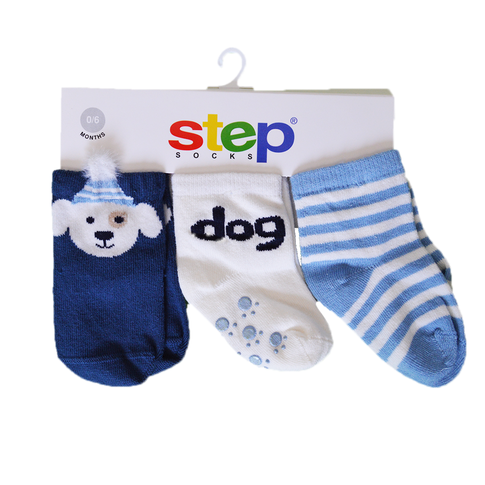 Step Üç Boyutlu Bebek Çorabı 3'lü 10037 Mavi-Açık Mavi