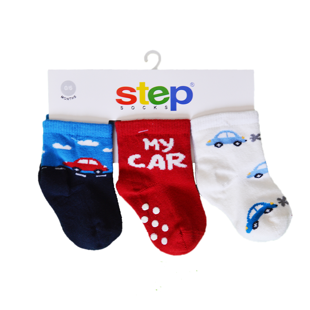 Step Bebek Çorabı 3'lü 10025 Kırmızı-Lacivert