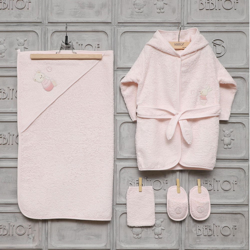 Bebitof Tavşan Bebek Bornoz Seti 30002 Pembe