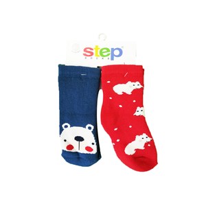Step Havlu Bebek Çorabı 2'li 10046 Kırmızı-Lacivert
