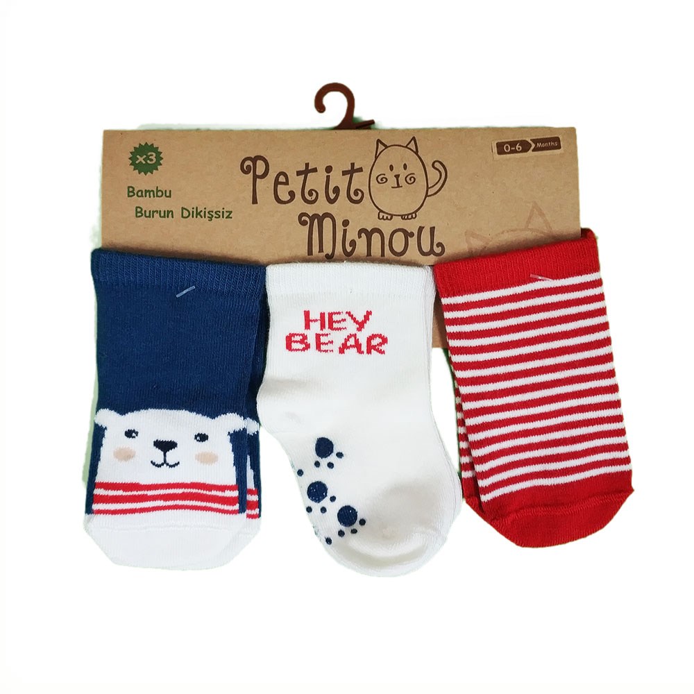 Petit Minou Bebek Çorabı 3'lü 2048 Kırmızı-Lacivert