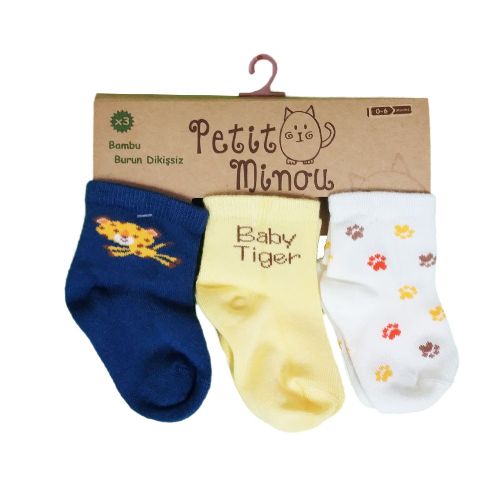 Petit Minou Bebek Çorabı 3'lü 2053 Sarı-Lacivert