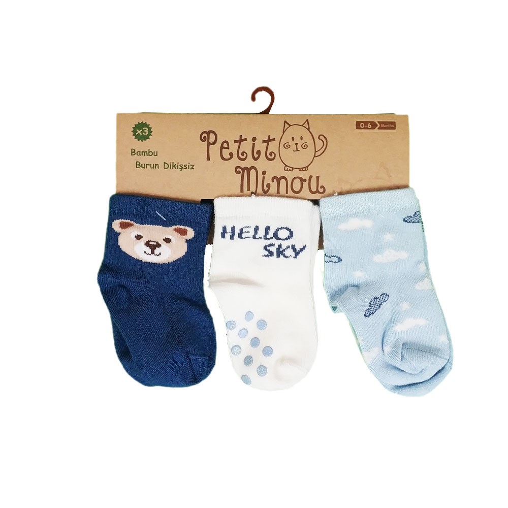 Petit Minou Bebek Çorabı 3'lü 2052 Lacivert-Mavi