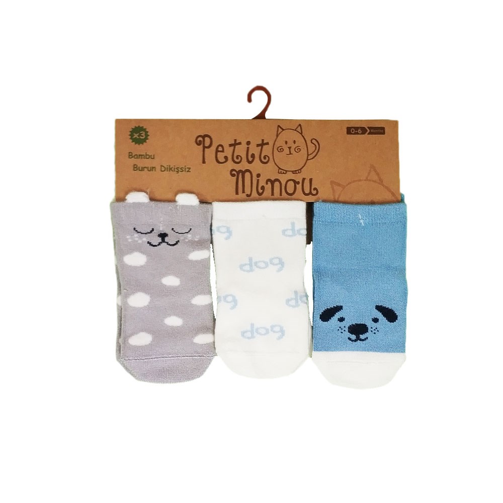 Petit Minou Bebek Çorabı 3'lü 2050 Gri-Mavi