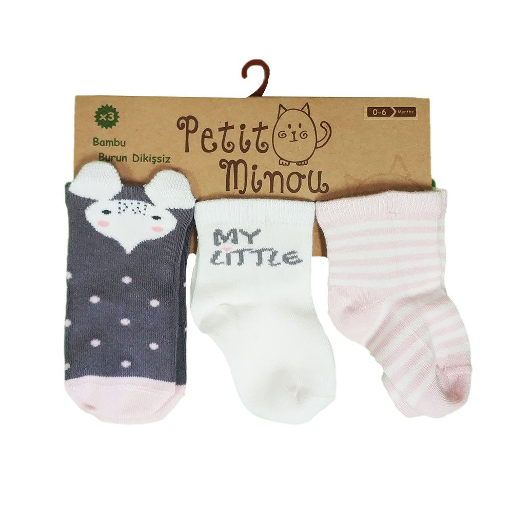 Petit Minou Bebek Çorabı 3'lü 2065 Pembe-Bej