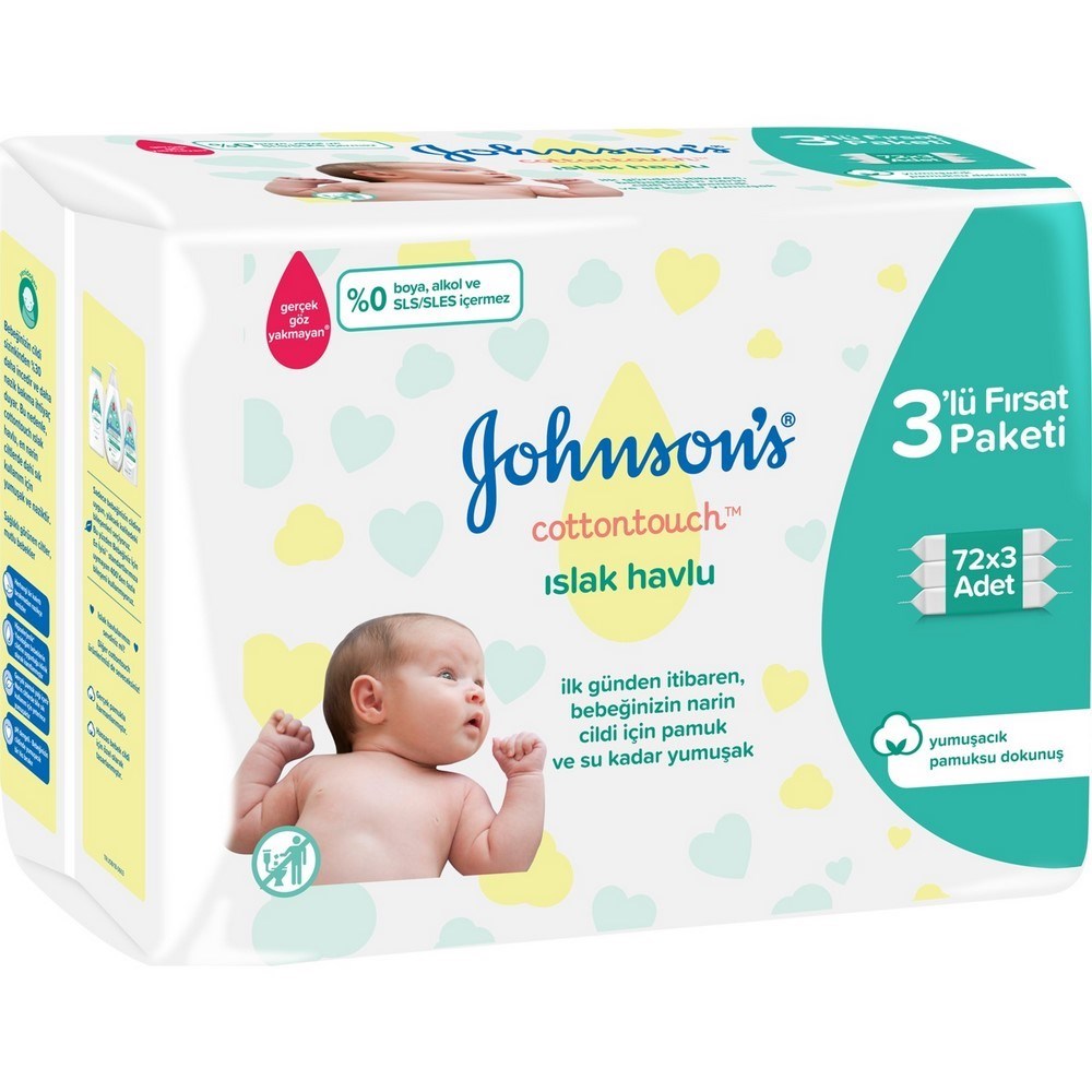 Johnson's Baby Islak Mendil Cotton Touch 3'lü Ekopaket  