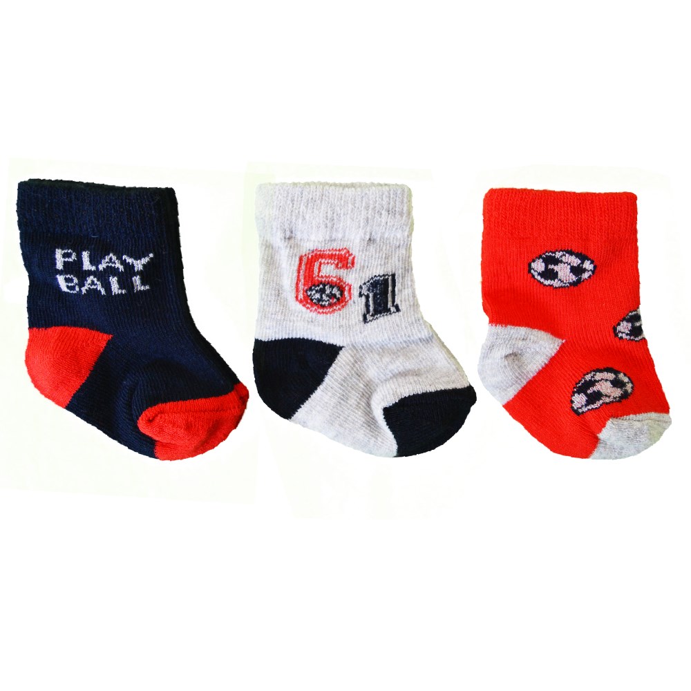 Bebengo 3'lü Soket Erkek Bebek Çorabı 9536 Gri-Kırmızı