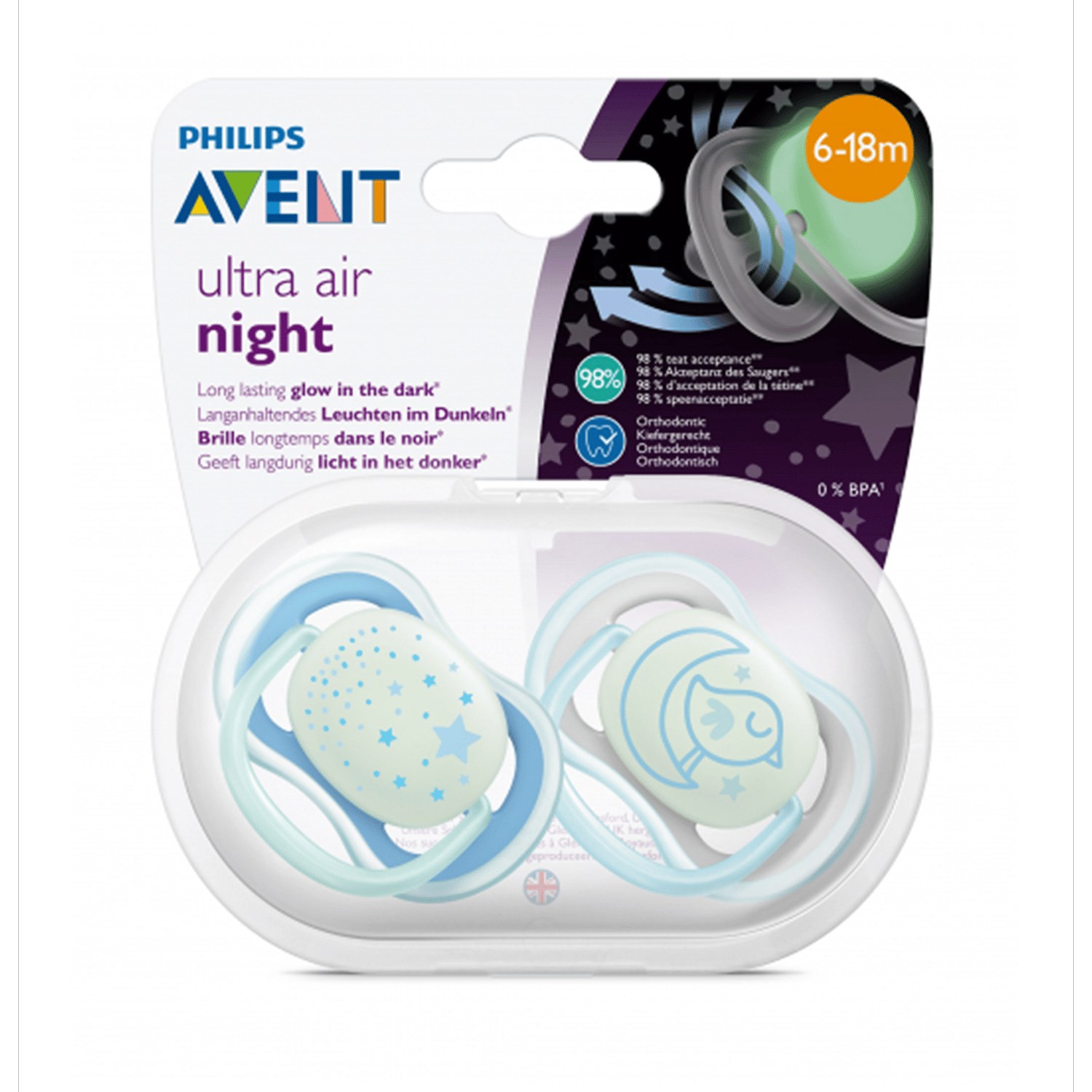 Philips Avent Ultra Air Night 2'li Silikon Emzik 6-18 Ay Mavi