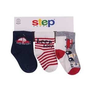 Step Beep Car 3'lü Soket Bebek Çorabı 10058 Kırmızı