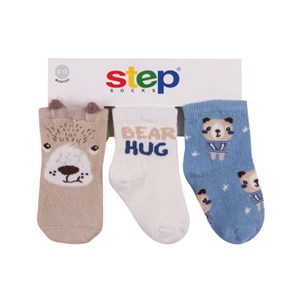 Step 3D Bear 3'lü Soket Bebek Çorabı 10061 Mavi-Kahverengi
