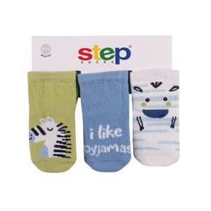 Step Zebra 3'lü Soket Bebek Çorabı 10066 Mavi-Yeşil