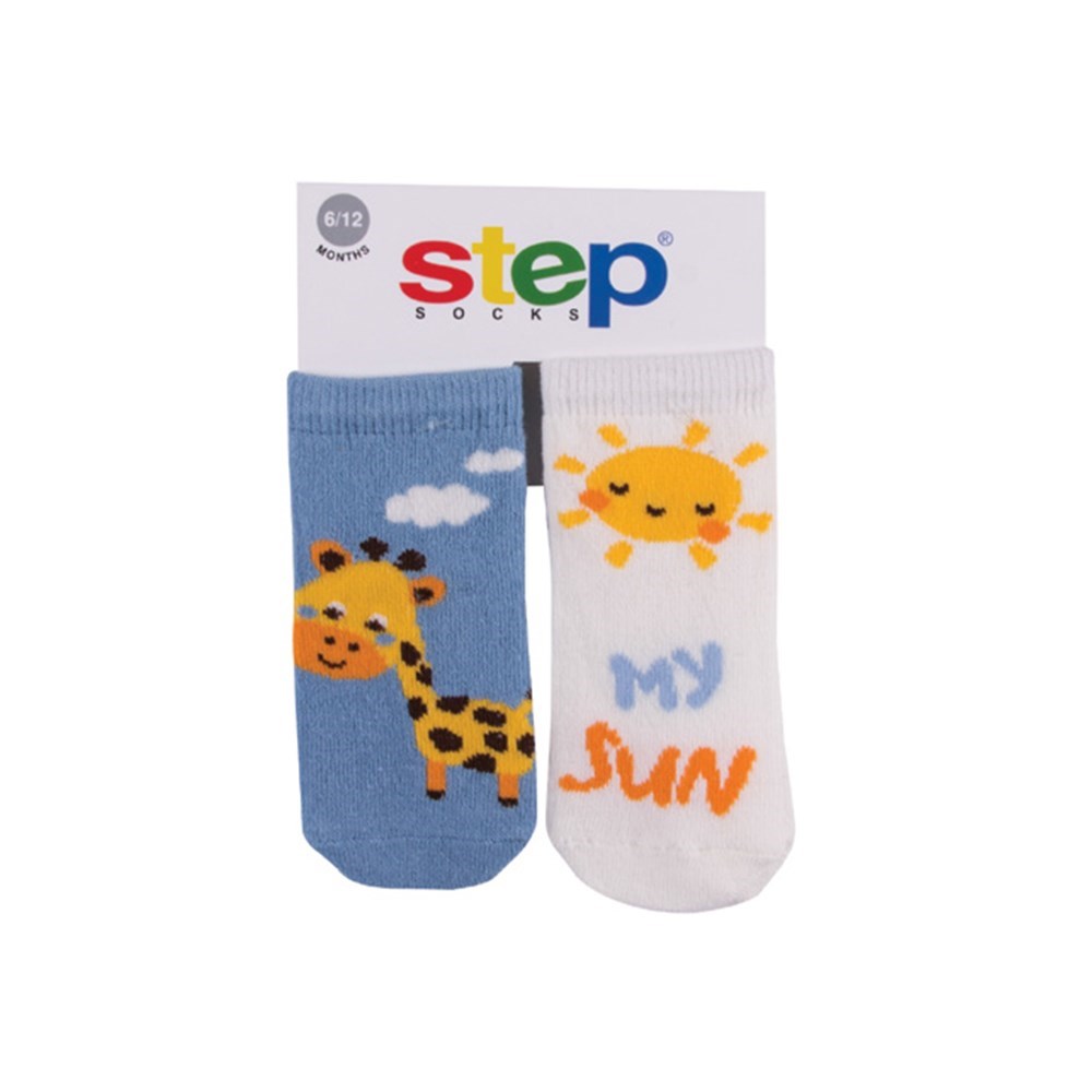 Step My Sun 2'li Soket Bebek Çorabı 10074 Beyaz-Mavi