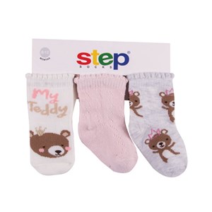 Step File Teddy 3'lü Soket Bebek Çorabı 10082 Ekru-Pembe