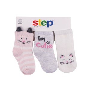 Step Cat 3'lü Soket Bebek Çorabı 10079 Ekru-Pembe