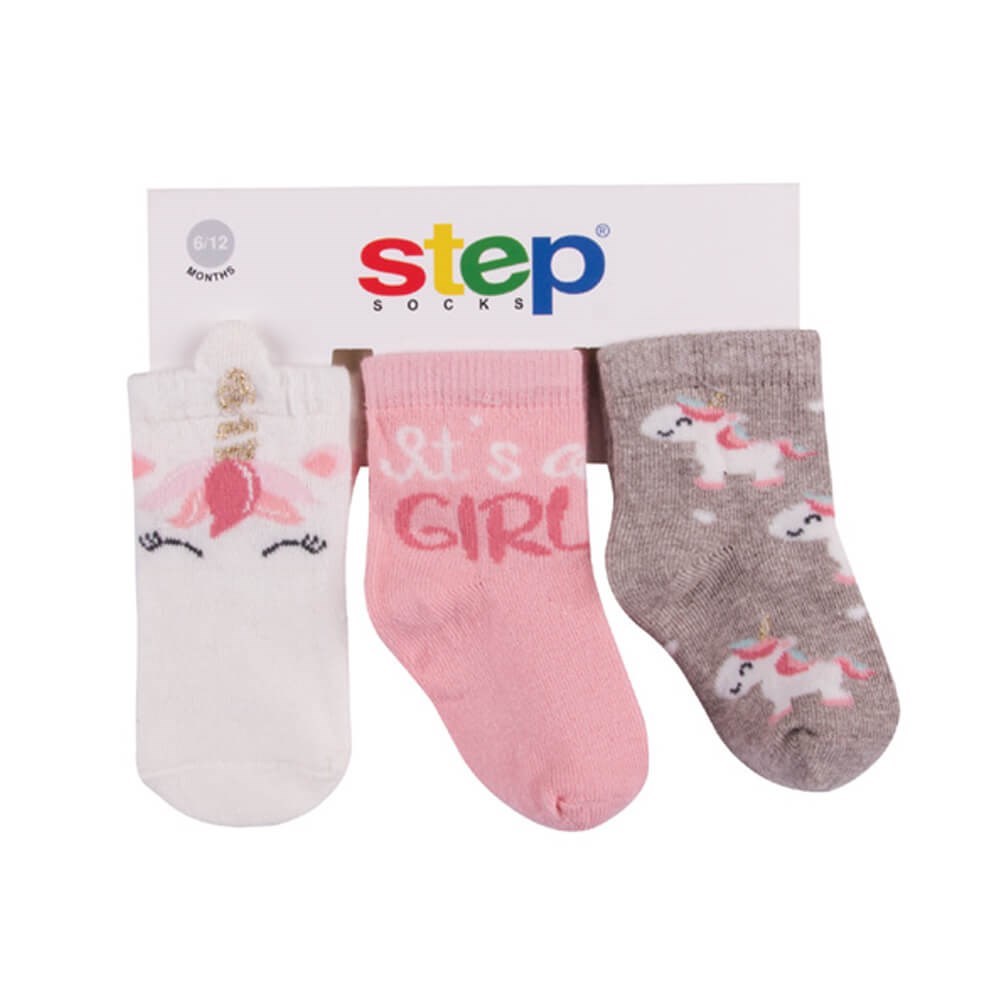 Step Unicorn 3'lü Soket Bebek Çorabı 10084 Pembe-Kahverengi