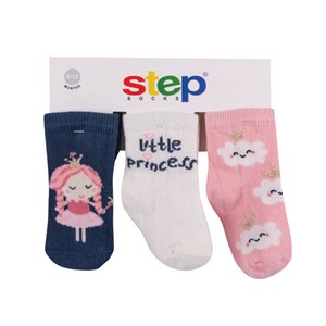 Step Princess 3'lü Soket Bebek Çorabı 10085 Lacivert-Pembe