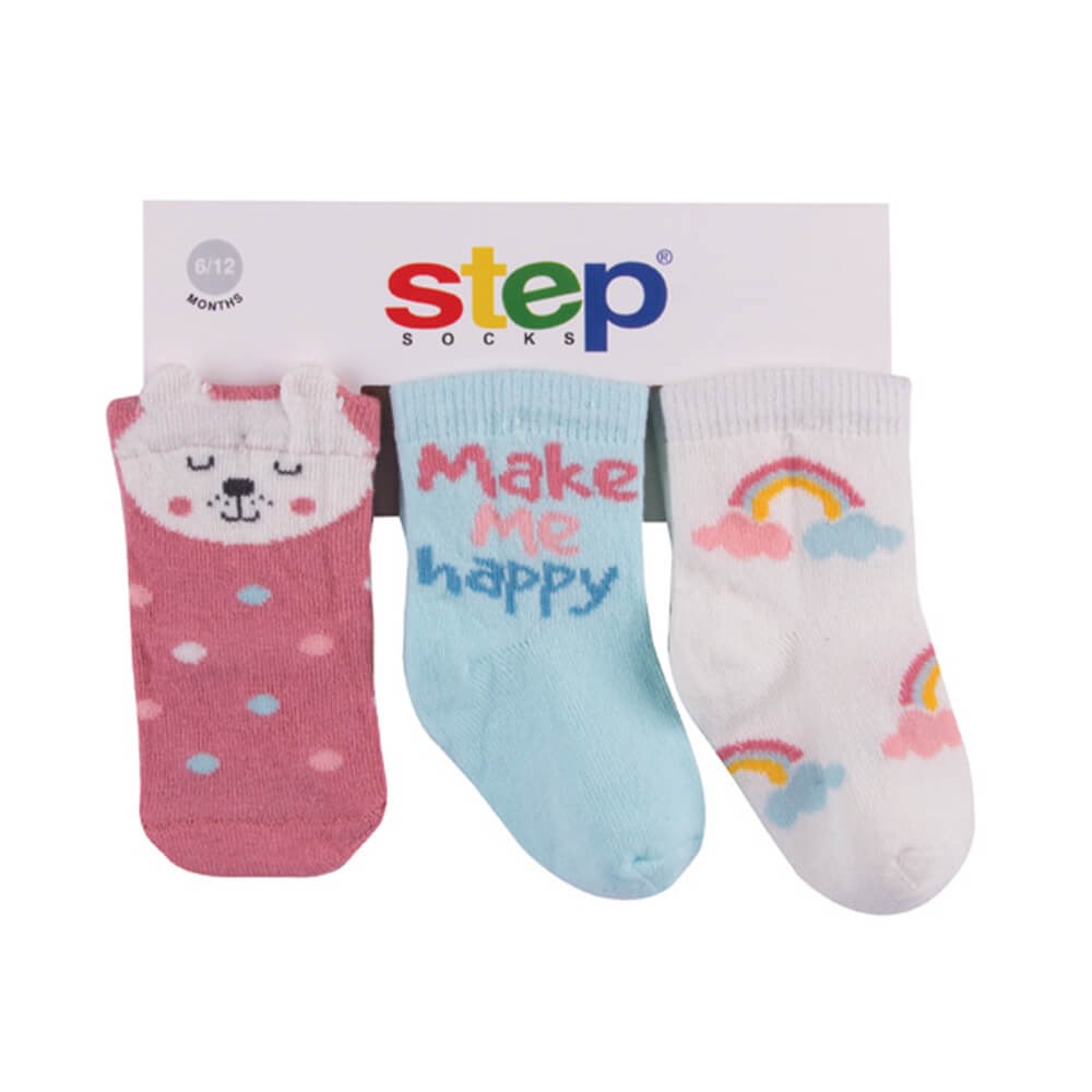 Step Cat Rainbow 3'lü Soket Bebek Çorabı 10092 Turkuaz-Pembe