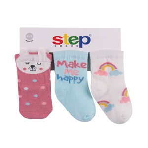 Step Cat Rainbow 3'lü Soket Bebek Çorabı 10092 Turkuaz-Pembe
