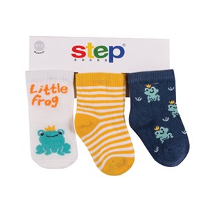 Step Little Frog 3'lü Soket Bebek Çorabı 10070 Hardal-Lacivert