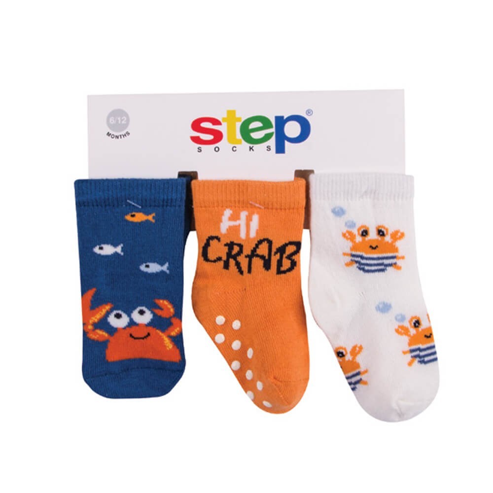 Step Crab 3'lü Soket Bebek Çorabı 10063 Mavi-Turuncu