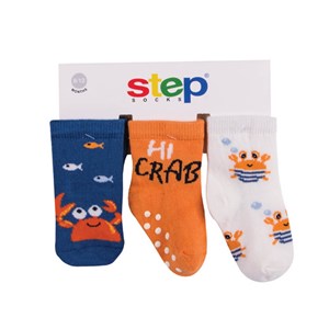 Step Crab 3'lü Soket Bebek Çorabı 10063 Mavi-Turuncu