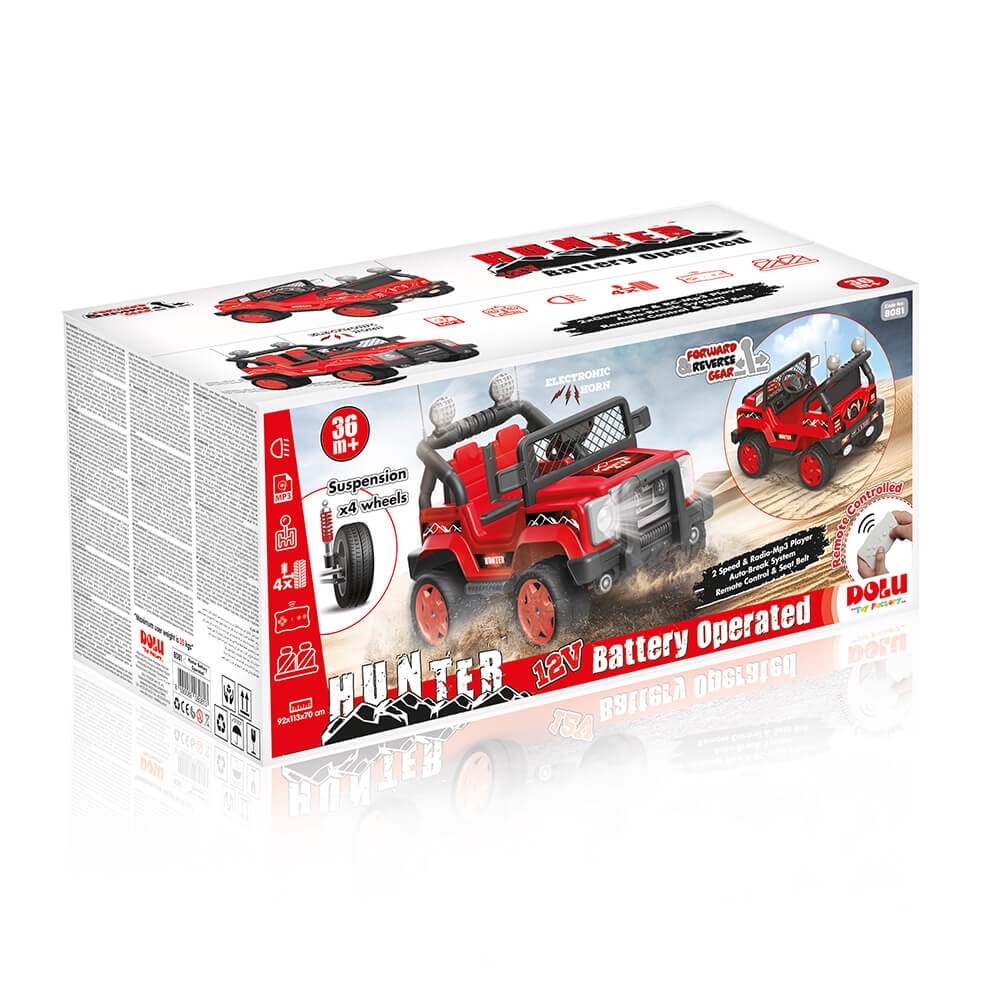 Dolu Oyuncak Hunter 12V Mp3 Player Kumandalı Akülü Jeep Kırmızı