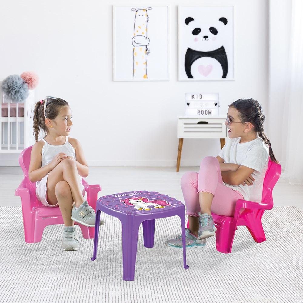 Dolu Unicorn Masa ve 2'li Sandalye Seti 