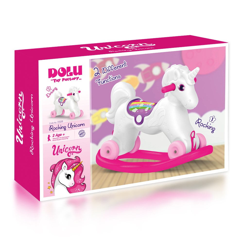 Dolu Oyuncak Unicorn Sallanan Tekerlekli At 