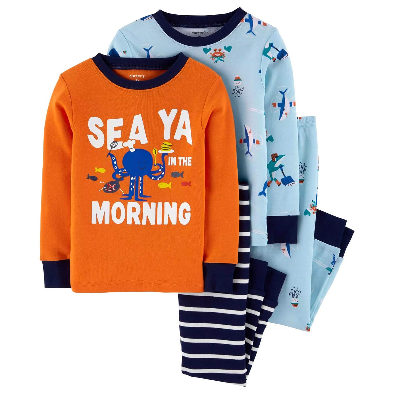Carter's Deniz Hayvanları 4'lü Çocuk Pijama Takımı Mavi-Turuncu