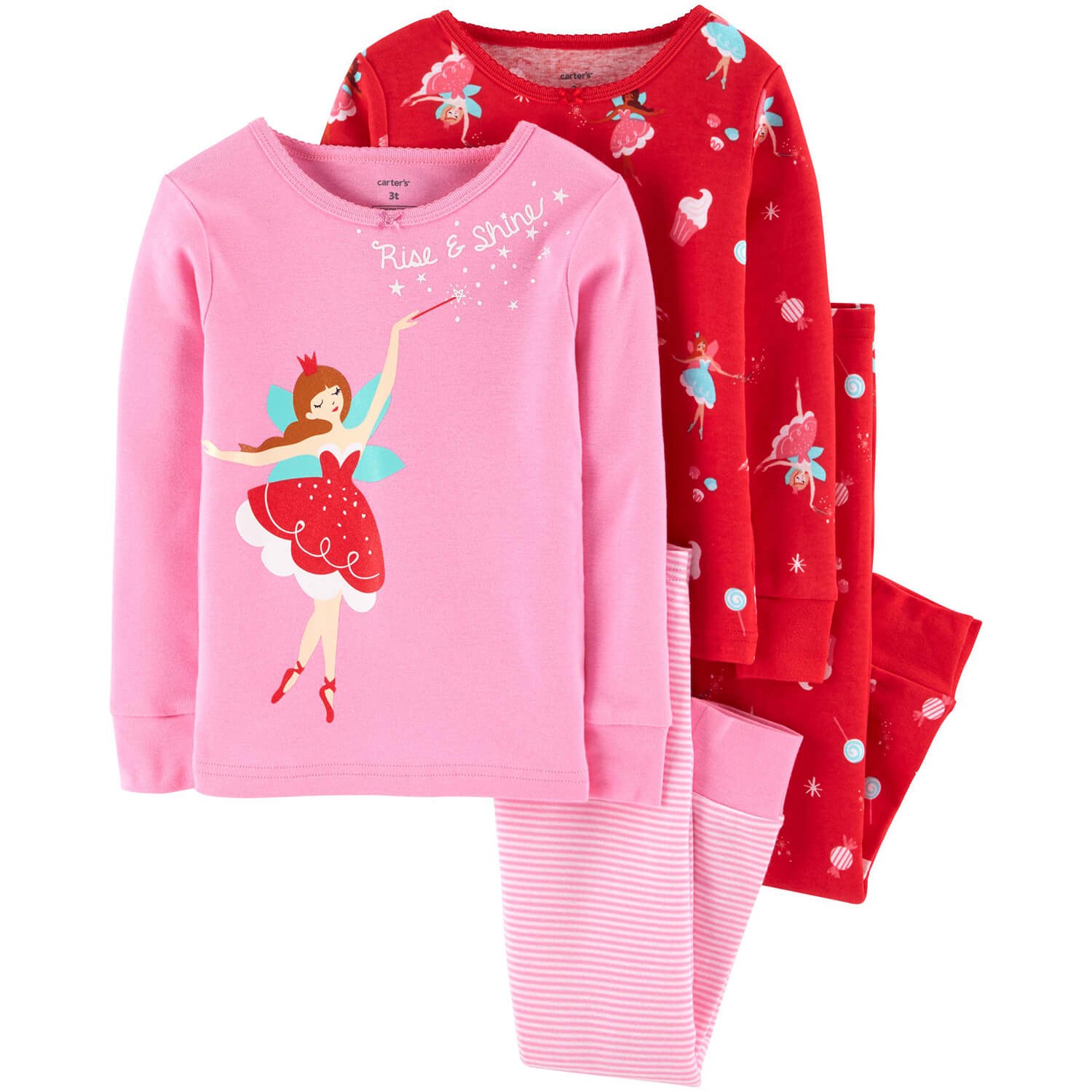 Carter's Balerin 4'lü Çocuk Pijama Takımı Pembe-Kırmızı