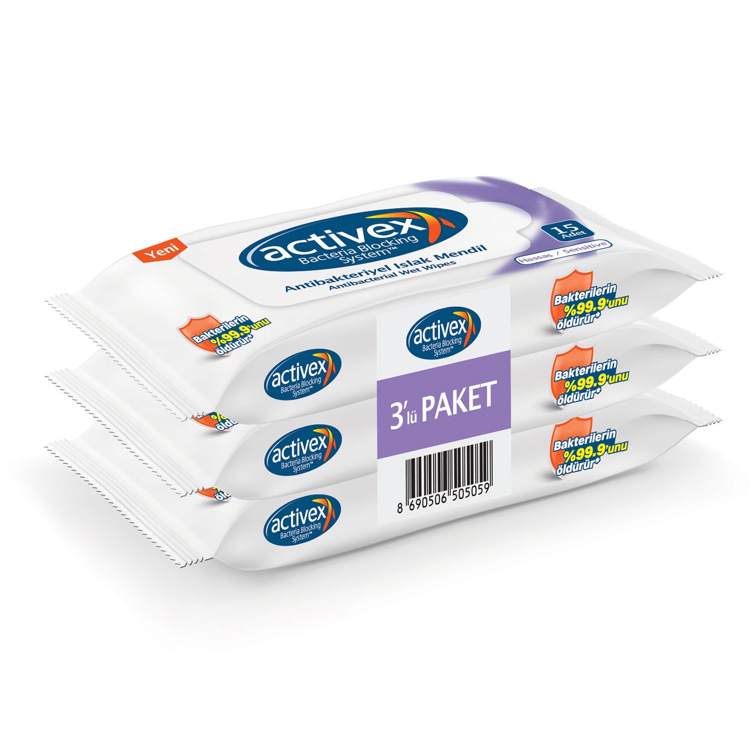 Activex Antibakteriyel Islak Mendil Hassas 15 Yaprak 3'lü 