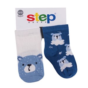 Step Rabbit Bear 2'li Soket Bebek Çorabı 10095 Mavi