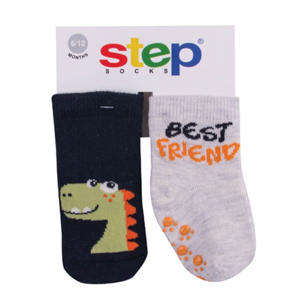 Step Dino 2'li Soket Bebek Çorabı 10078 Lacivert-Krem