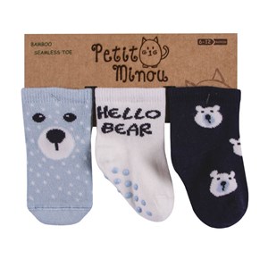 Petit Minou Bear 3'lü Soket Bebek Çorabı 2076 Lacivert-Mavi