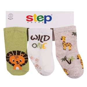 Step Aslan 3'lü Soket Bebek Çorabı 10071 Ekru-Yeşil