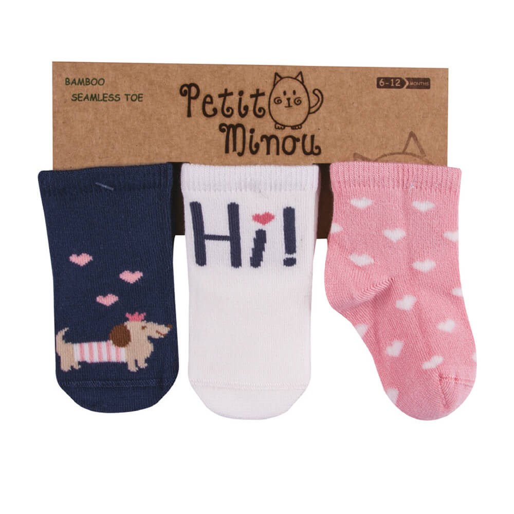 Petit Minou Hi 3'lü Soket Bebek Çorabı 2067 Lacivert-Pembe