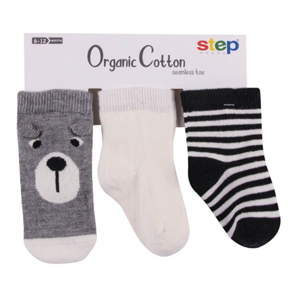 Step Bear 3'lü Soket Bebek Çorabı 5015 Siyah-Gri