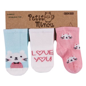 Petit Minou Lobe You 3'lü Soket Bebek Çorabı 2066 Turkuaz-Pembe