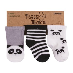 Petit Minou Panda 3'lü Soket Bebek Çorabı 2080 Gri-Siyah