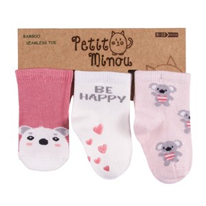 Petit Minou Koala 3'lü Soket Bebek Çorabı 2071 Krem-Pembe